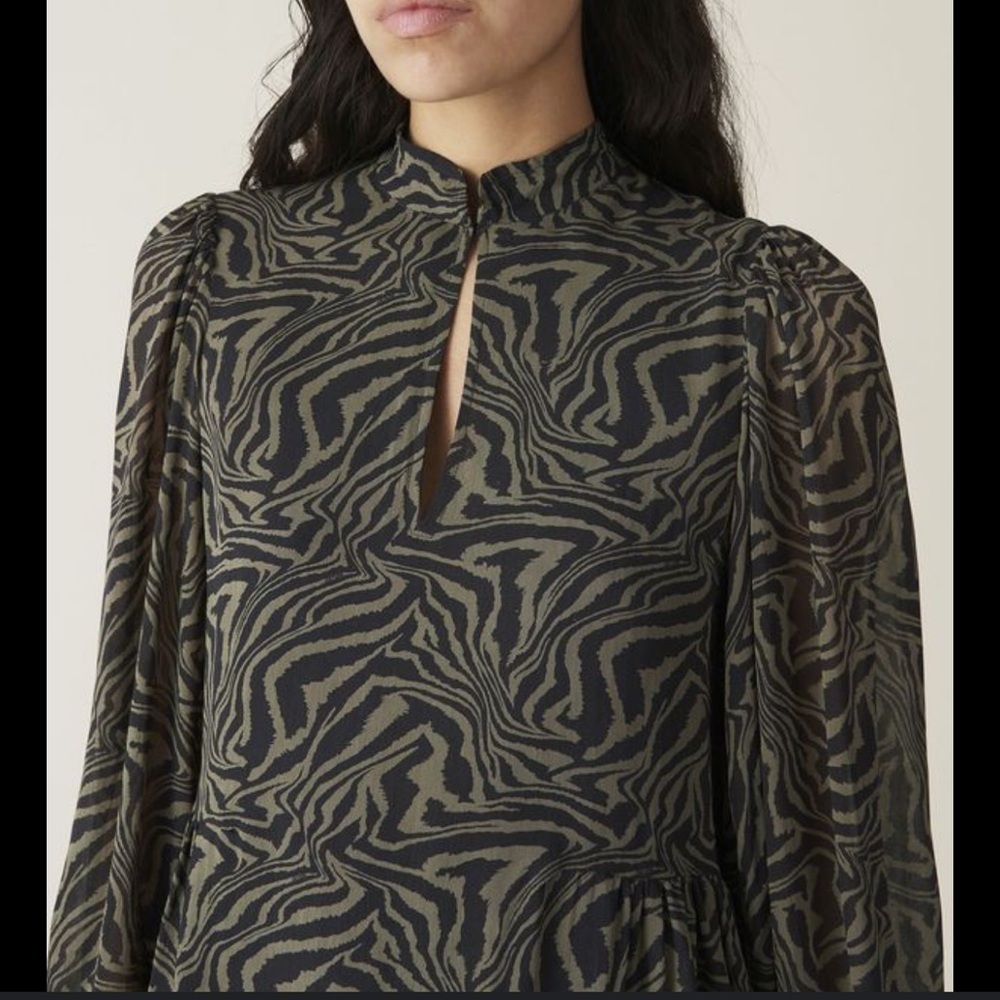 Ganni Gathered printed georgette mini dress Size EU 34 - Picture 3 of 14